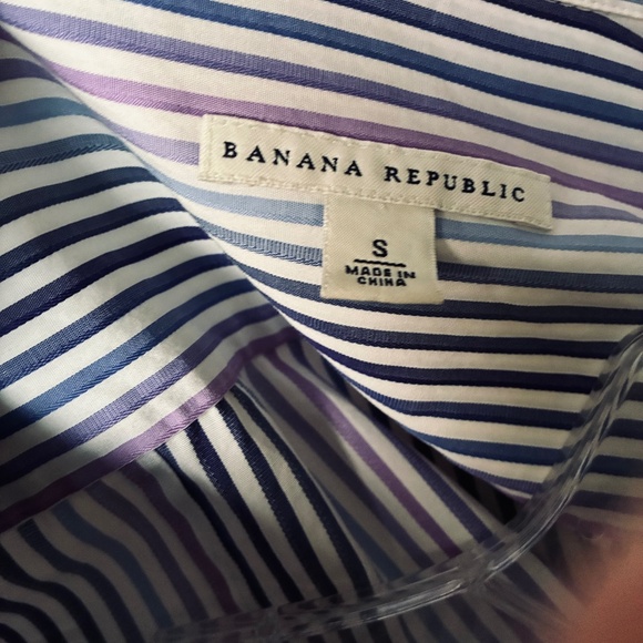 Blue-Purple Striped Button Down Blouse - Picture 9 of 9